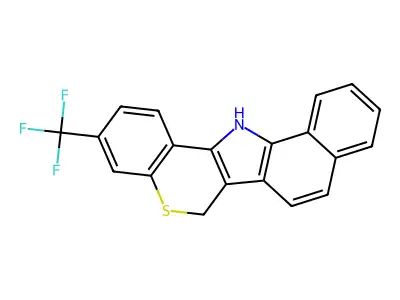 Benoz(g)(1)benzothiopyrano(4,3-b)indole, 6,13-dihydro-3-(trifluoromethyl)- structure