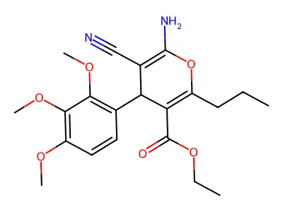 ethyl 6-amino-5-cyano-2-propyl-4-(2,3,4-trimethoxyphenyl)-4H-pyran-3-carboxylate structure
