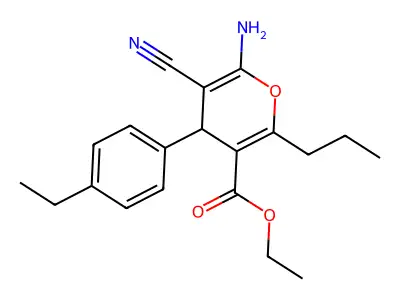 ethyl 6-amino-5-cyano-4-(4-ethylphenyl)-2-propyl-4H-pyran-3-carboxylate structure