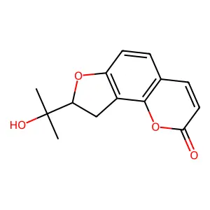8,9-Dihydro-8-(1-hydroxy-1-methylethyl)-2H-furo(2,3-h)-1-benzopyran-2-one structure