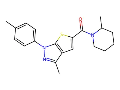 [3-methyl-1-(4-methylphenyl)thieno[2,3-c]pyrazol-5-yl]-(2-methylpiperidin-1-yl)methanone structure