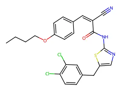 3-(4-butoxyphenyl)-2-cyano-N-[5-[(3,4-dichlorophenyl)methyl]-1,3-thiazol-2-yl]prop-2-enamide structure