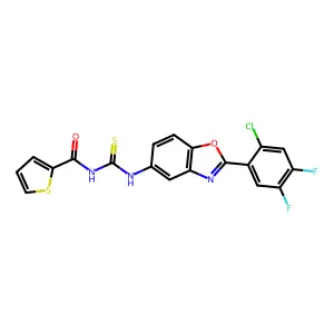 N-[[2-(2-chloro-4,5-difluorophenyl)-1,3-benzoxazol-5-yl]carbamothioyl]thiophene-2-carboxamide structure