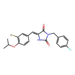 (5E)-5-[3-bromo-4-(propan-2-yloxy)benzylidene]-3-(4-fluorobenzyl)imidazolidine-2,4-dione structure