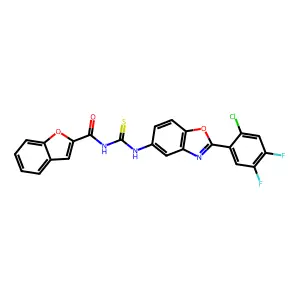 N-[[2-(2-chloro-4,5-difluorophenyl)-1,3-benzoxazol-5-yl]carbamothioyl]-1-benzofuran-2-carboxamide structure