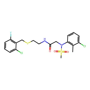 N-[2-[(2-chloro-6-fluorophenyl)methylsulfanyl]ethyl]-2-(3-chloro-2-methyl-N-methylsulfonylanilino)acetamide structure
