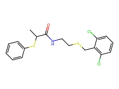 N-[2-[(2,6-dichlorophenyl)methylsulfanyl]ethyl]-2-phenylsulfanylpropanamide structure