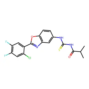 N-[[2-(2-chloro-4,5-difluorophenyl)-1,3-benzoxazol-5-yl]carbamothioyl]-2-methylpropanamide structure