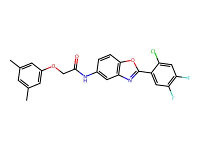 N-[2-(2-chloro-4,5-difluorophenyl)-1,3-benzoxazol-5-yl]-2-(3,5-dimethylphenoxy)acetamide structure