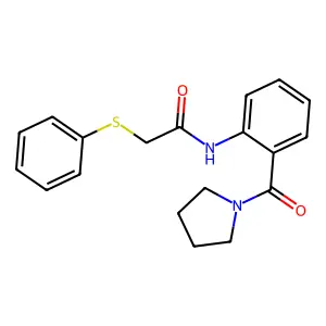 2-(phenylsulfanyl)-N-[2-(pyrrolidin-1-ylcarbonyl)phenyl]acetamide structure