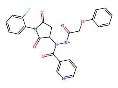 N-[1-(2-fluorophenyl)-2,5-dioxopyrrolidin-3-yl]-N'-(2-phenoxyacetyl)pyridine-3-carbohydrazide structure