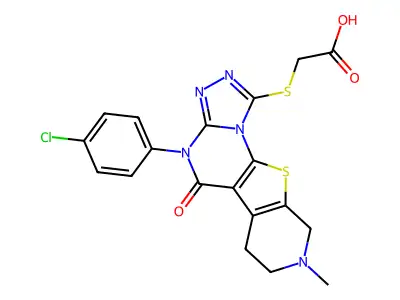 {[4-(4-Chlorophenyl)-8-methyl-5-oxo-4,5,6,7,8,9-hexahydropyrido[4',3':4,5]thieno[3,2-e][1,2,4]triazolo[4,3-a]pyrimidin-1-yl]sulfanyl}acetic acid structure