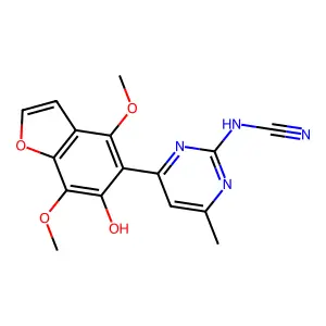 [4-(6-Hydroxy-4,7-dimethoxy-1-benzofuran-5-yl)-6-methylpyrimidin-2-yl]cyanamide structure