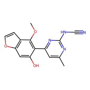 [4-(6-Hydroxy-4-methoxy-1-benzofuran-5-yl)-6-methylpyrimidin-2-yl]cyanamide structure