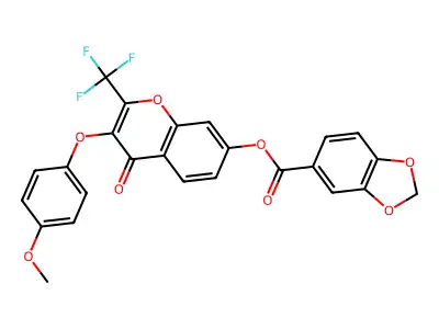 [3-(4-methoxyphenoxy)-4-oxo-2-(trifluoromethyl)chromen-7-yl] 1,3-benzodioxole-5-carboxylate structure