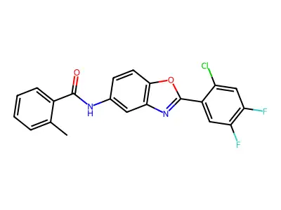 N-[2-(2-chloro-4,5-difluorophenyl)-1,3-benzoxazol-5-yl]-2-methylbenzamide structure