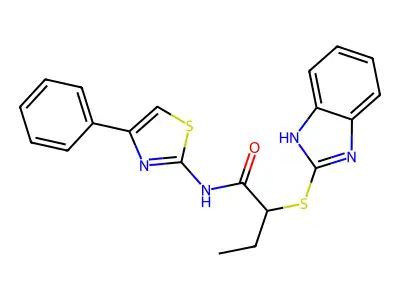 2-(1H-benzimidazol-2-ylsulfanyl)-N-(4-phenyl-1,3-thiazol-2-yl)butanamide structure