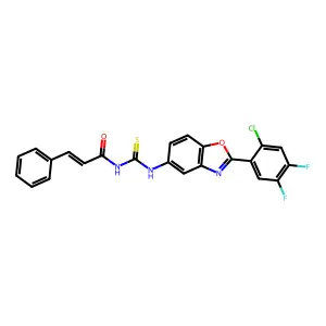 (E)-N-[[2-(2-chloro-4,5-difluorophenyl)-1,3-benzoxazol-5-yl]carbamothioyl]-3-phenylprop-2-enamide structure