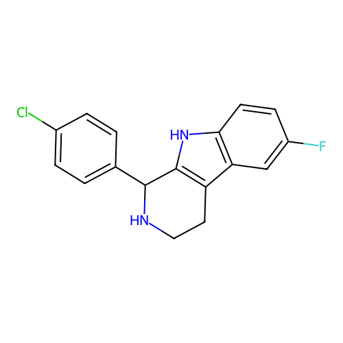 1-(4-chlorophenyl)-6-fluoro-2,3,4,9-tetrahydro-1H-pyrido[3,4-b]indole structure
