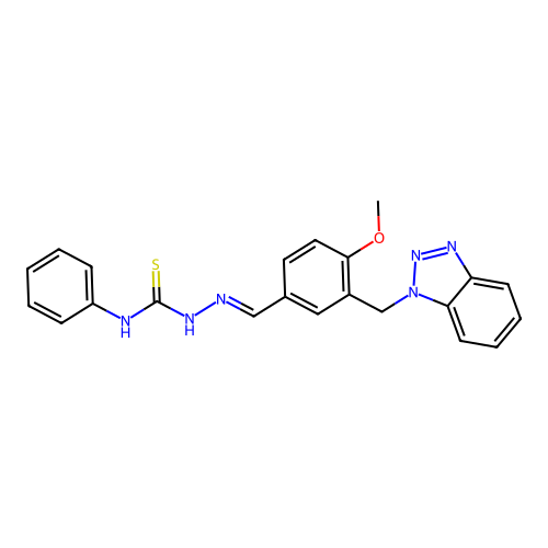 1-[(E)-[3-(benzotriazol-1-ylmethyl)-4-methoxyphenyl]methylideneamino]-3-phenylthiourea structure