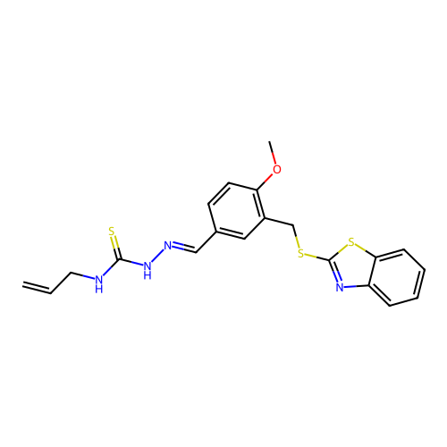 (2E)-2-{3-[(1,3-benzothiazol-2-ylsulfanyl)methyl]-4-methoxybenzylidene}-N-(prop-2-en-1-yl)hydrazinecarbothioamide structure