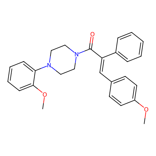 (2E)-3-(4-methoxyphenyl)-1-[4-(2-methoxyphenyl)piperazin-1-yl]-2-phenylprop-2-en-1-one structure