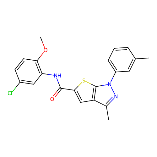 N-(5-chloro-2-methoxyphenyl)-3-methyl-1-(3-methylphenyl)thieno[2,3-c]pyrazole-5-carboxamide structure