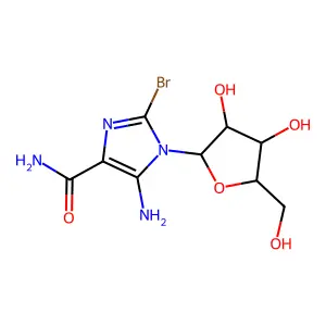 5-amino-2-bromo-1-[3,4-dihydroxy-5-(hydroxymethyl)oxolan-2-yl]imidazole-4-carboxamide structure