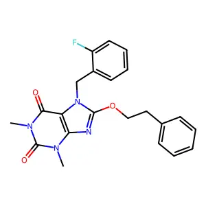 7-[(2-Fluorophenyl)methyl]-1,3-dimethyl-8-(2-phenylethoxy)purine-2,6-dione structure