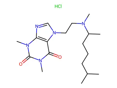 Theophylline, 7-(2-((1,5-dimethylhexyl)methylamino)ethyl)-, monohydrochloride structure