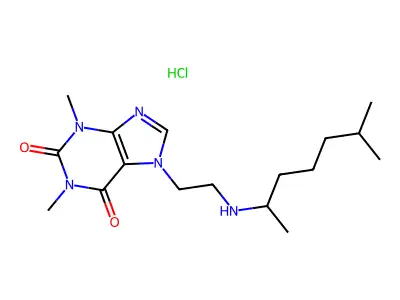 Theophylline, 7-(2-(1,5-dimethylhexylamino)ethyl)-, monohydrochloride structure