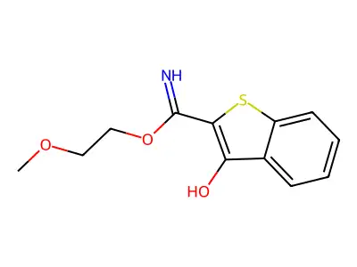Benzo(b)thiophene-2-carboximidic acid, 3-hydroxy-, 2-methoxyethyl ester structure
