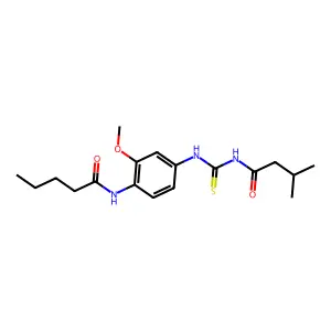 N-[2-methoxy-4-(3-methylbutanoylcarbamothioylamino)phenyl]pentanamide structure
