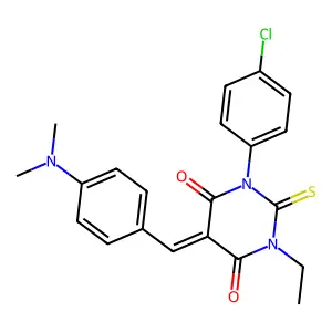 (5Z)-1-(4-chlorophenyl)-5-[4-(dimethylamino)benzylidene]-3-ethyl-2-thioxodihydropyrimidine-4,6(1H,5H)-dione structure