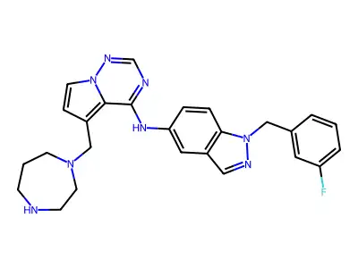 (5-[1,4]Diazepan-1-ylmethyl-pyrrolo[2,1-f][1,2,4]triazin-4-yl)-[1-(3-fluoro-benzyl)-1H-indazol-5-yl]-amine structure
