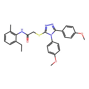 2-[[4,5-bis(4-methoxyphenyl)-1,2,4-triazol-3-yl]sulfanyl]-N-(2-ethyl-6-methylphenyl)acetamide structure