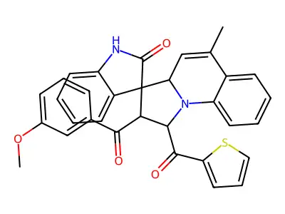 2'-(3-methoxybenzoyl)-5'-methyl-1'-(thiophene-2-carbonyl)spiro[1H-indole-3,3'-2,3a-dihydro-1H-pyrrolo[1,2-a]quinoline]-2-one structure