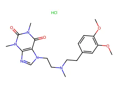 Theophylline, 7-(2-((3,4-dimethoxyphenethyl)methylamino)ethyl)-, monohydrochloride structure