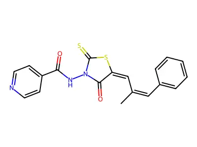 N-[5-(2-Methyl-3-phenylprop-2-en-1-ylidene)-4-oxo-2-sulfanylidene-1,3-thiazolidin-3-yl]pyridine-4-carboxamide structure
