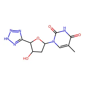 1'-Thymin-1-yl-3'-O-acetyl-4'(R)-C-tetrazolo-2'-deoxy-beta-D-erythrofuranose structure