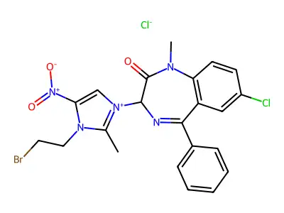 1H-Imidazolium, 1-(2-bromoethyl)-3-(7-chloro-2,3-dihydro-1-methyl-2-oxo-5-phenyl-1H-1,4-benzodiazepin-3-yl)-2-methyl-5-nitro-, chloride structure