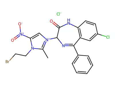 1H-Imidazolium, 1-(2-bromoethyl)-3-(7-chloro-2,3-dihydro-2-oxo-5-phenyl-1H-1,4-benzodiazepin-3-yl)-2-methyl-5-nitro-, chloride structure