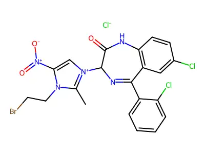1H-Imidazolium, 1-(2-bromoethyl)-3-(7-chloro-5-(2-chlorophenyl)-2,3-dihydro-2-oxo-1H-1,4-benzodiazepin-3-yl)-2-methyl-5-nitro-, chloride structure