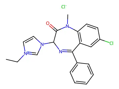 1H-Imidazolium, 3-(7-chloro-2,3-dihydro-1-methyl-2-oxo-5-phenyl-1H-1,4-benzodiazepin-3-yl)-1-ethyl-, chloride structure