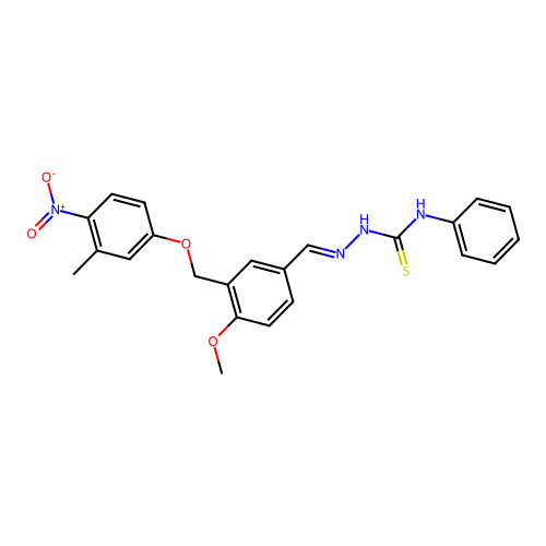 (2E)-2-{4-methoxy-3-[(3-methyl-4-nitrophenoxy)methyl]benzylidene}-N-phenylhydrazinecarbothioamide structure