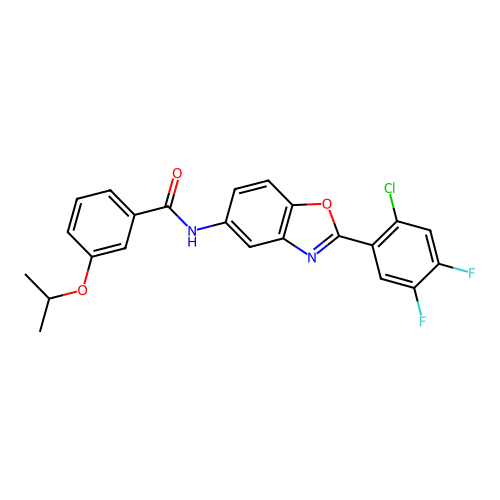 N-(2-(2-chloro-4,5-difluorophenyl)benzo[d]oxazol-5-yl)-3-isopropoxybenzamide structure
