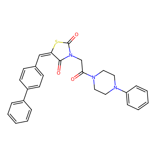 (5E)-3-[2-oxo-2-(4-phenylpiperazin-1-yl)ethyl]-5-[(4-phenylphenyl)methylidene]-1,3-thiazolidine-2,4-dione structure