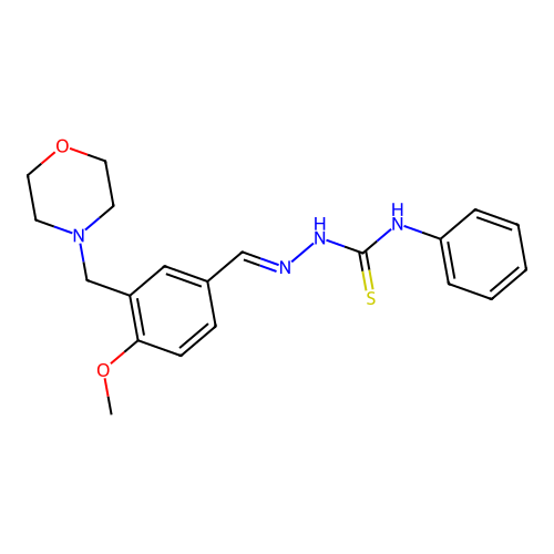 (2E)-2-[4-methoxy-3-(morpholin-4-ylmethyl)benzylidene]-N-phenylhydrazinecarbothioamide structure