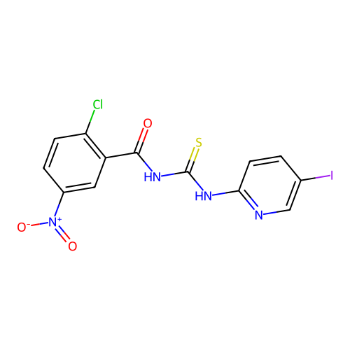2-chloro-N-[(5-iodopyridin-2-yl)carbamothioyl]-5-nitrobenzamide structure