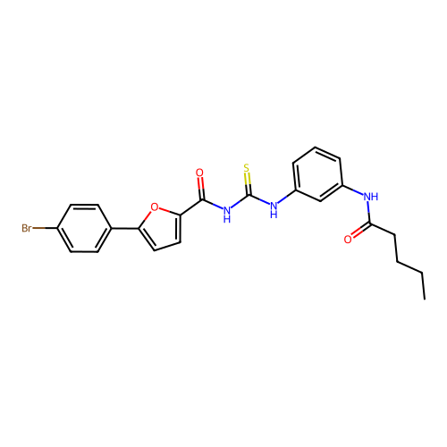 5-(4-bromophenyl)-N-{[3-(pentanoylamino)phenyl]carbamothioyl}furan-2-carboxamide structure